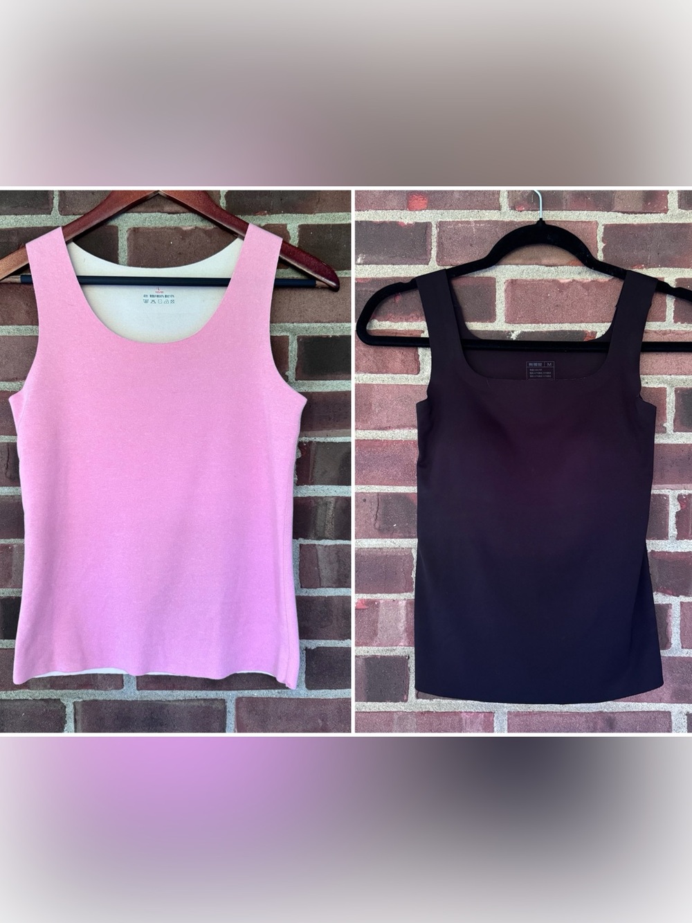 Lot 2 Womens XS Seamless Tank Tops Pink Black Asian Medium Stretch Cami